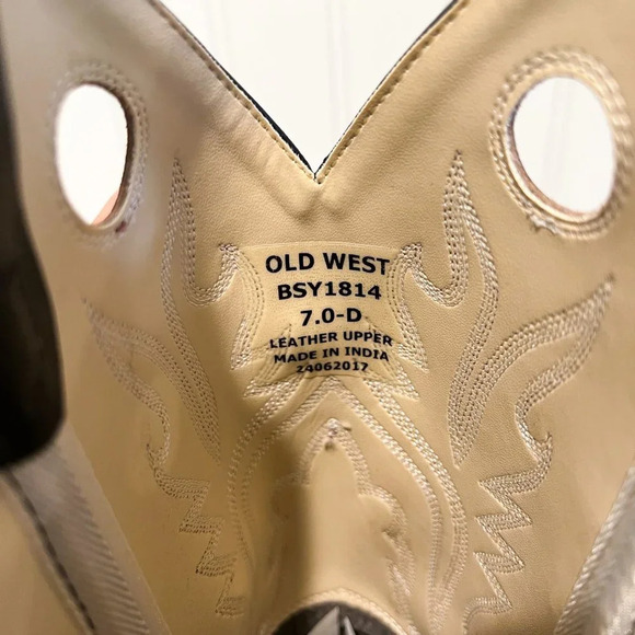 Old West Square Toe Contrast Stitched Leather Western Pull On Cowboy Boots 7 - Picture 6 of 14